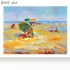Impressionist Style Artwork Handmade Scenery Beach Girl Oil Painting