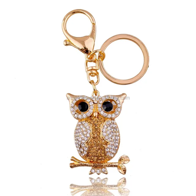 promotional gift metal keychain owl shape cryatal custom key
