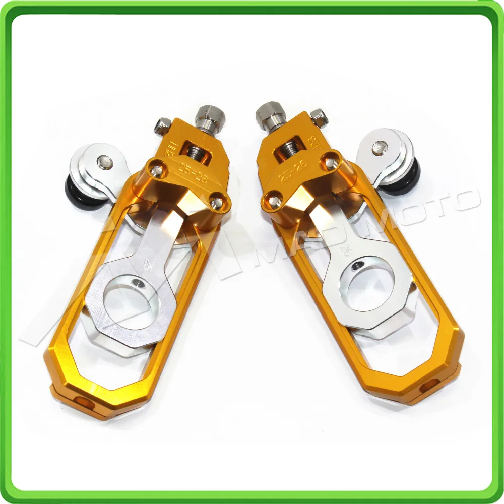 Motorcycle Chain Tensioner Adjuster with paddock bobbins kit for Yamaha YZF-R1 R1M R1S 2015 2016 2017 15 16 17 Gold&Silver (4)