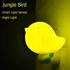 Lovely Jungle Bird LED Smart Light Sensor Night Light 220V Plug In Wall Lamp Kids Bed Room Bathroom Toilet Stairs Nightlight