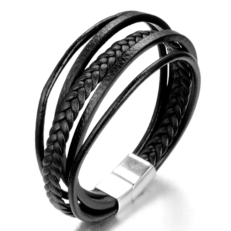 Manufacture Wholesale Men Jewelry Stainless Steel Buckle Multi Layer Black Leather Bracelet
Manufacture Wholesale Men Jewelry Stainless Steel Buckle Multi Layer Black Leather Bracelet