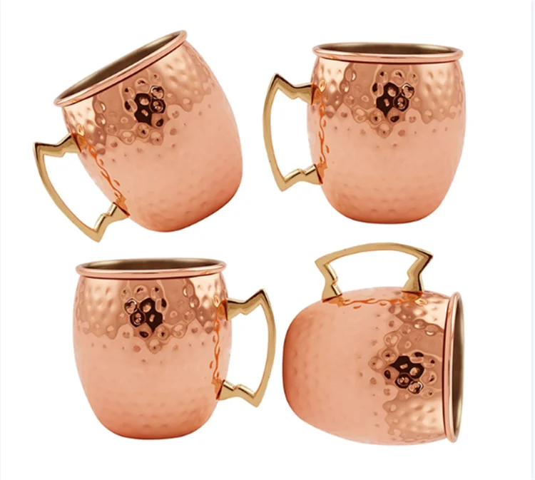 Rose Gold Plated Spot Embossed Bulk 500ML Copper Cup Mug Easy to Hold with Smooth Handle