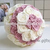 Graceful pink and white satin roses Wedding Bouquet with Beads Rhinestones Crystal