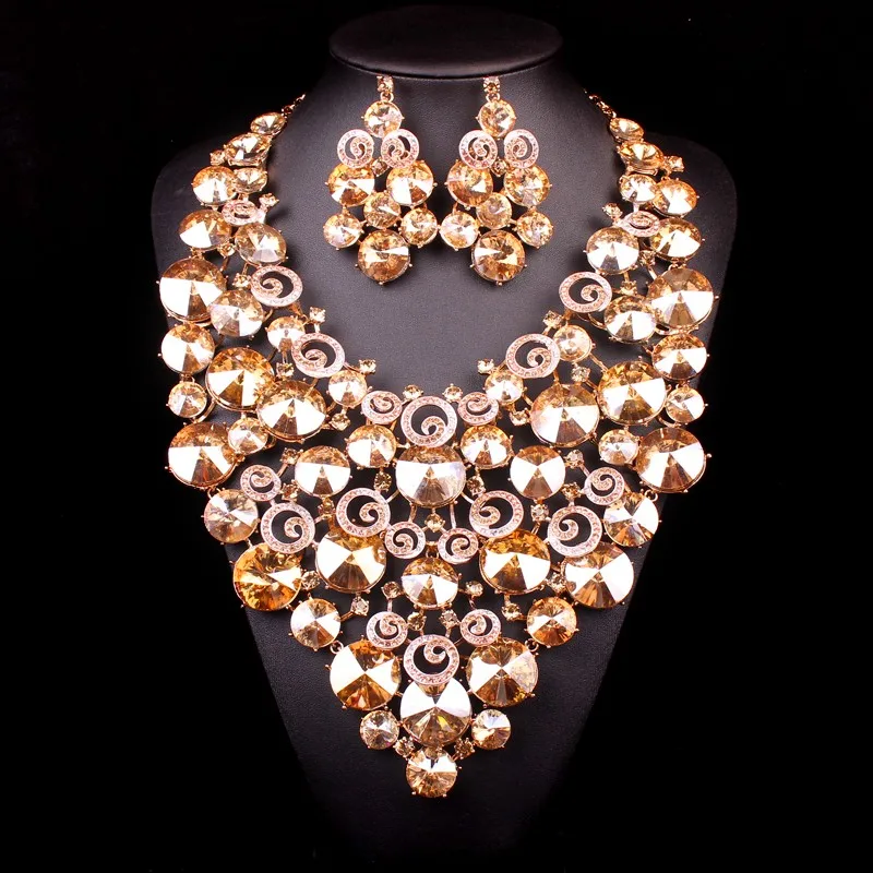 Luxury Wedding Bridal Costume African Jewelry set Big Glass Rhinestone Color Statement Big Necklace Earring Sets For Women
Luxury Wedding Bridal Costume African Jewelry set Big Glass Rhinestone Color Statement Big Necklace Earring Sets For Women