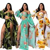 90425-MX99 Sexy 3 piece sets floral printed Bikini long skirts swimwear women