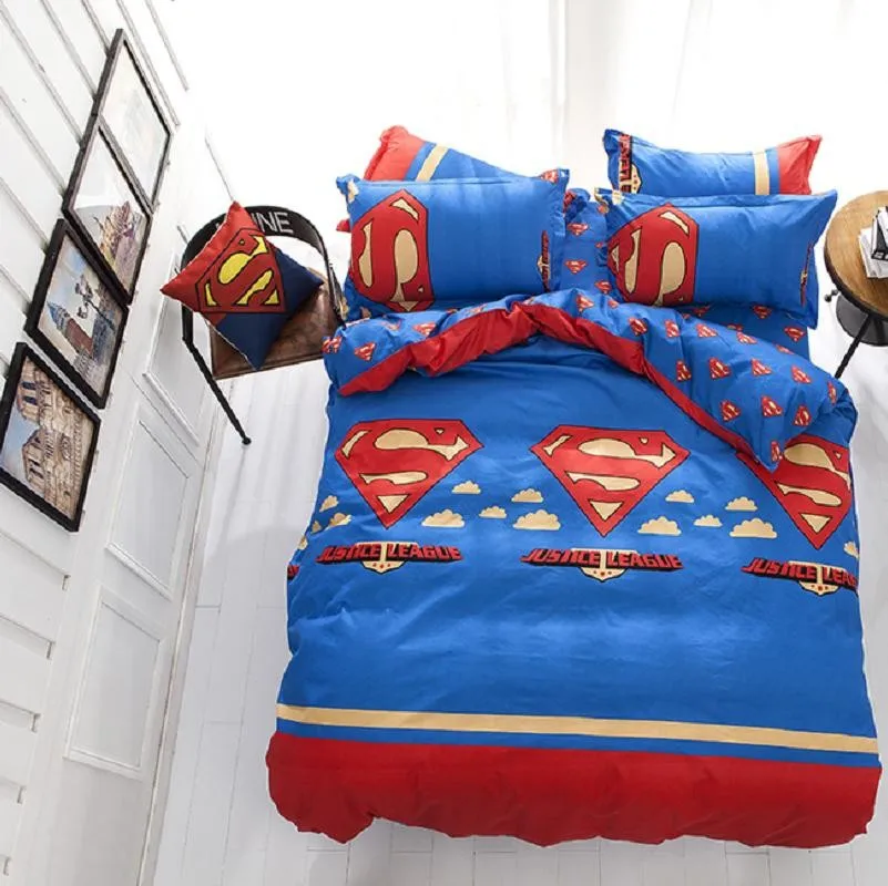 Home tetiles bedclothes,Child Cartoon pattern,Superman bedding sets include duvet cover bed sheet pillowcase,Freeshipping