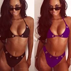 2019 New sexy metal ring halter black metal two pieces set bikini swimwear beachwear bathing suits for women