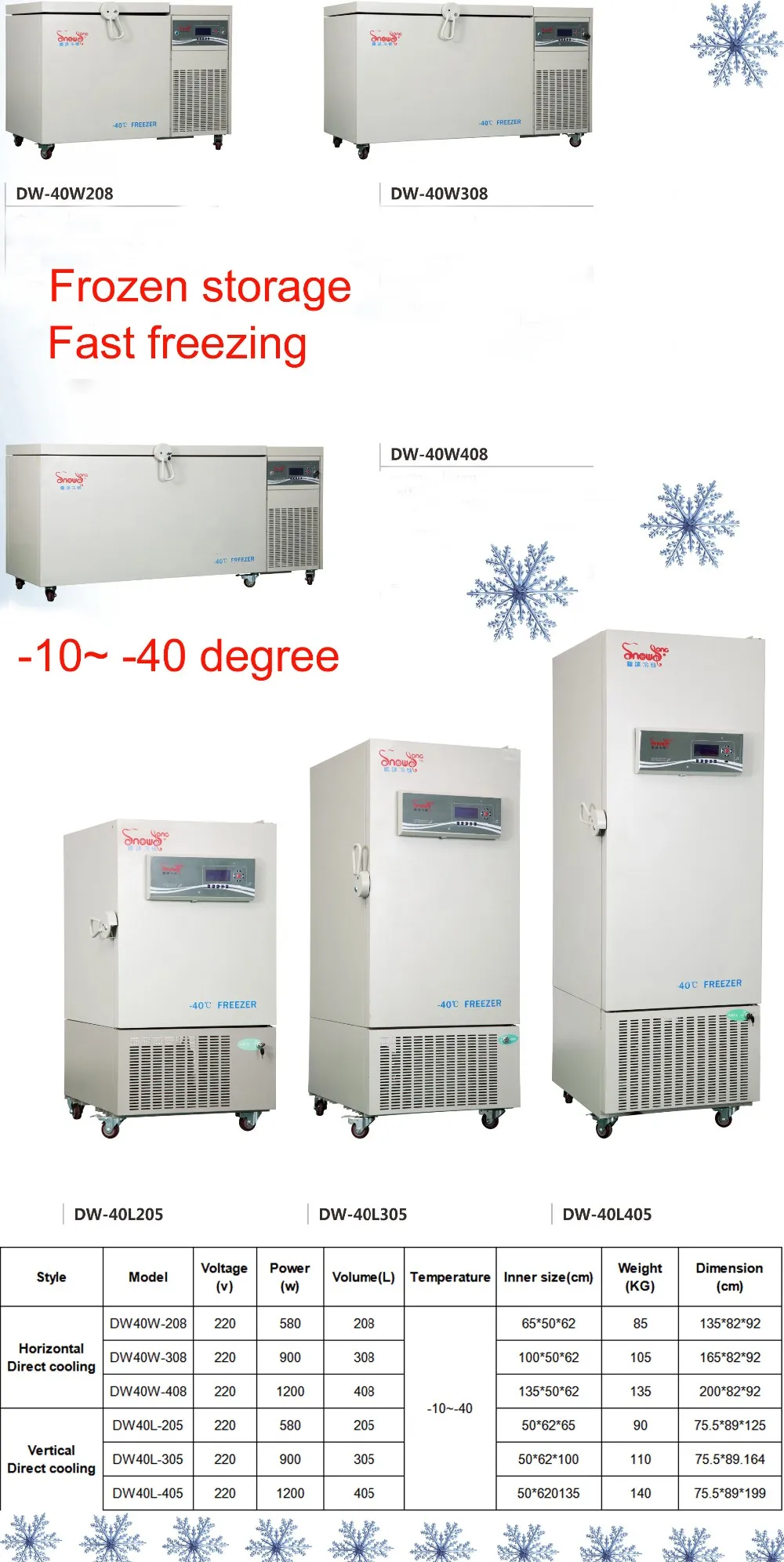 CE  -10~-40 Degree Deep Freezer Chest Freezer Laboratory Refrigerator Freezer