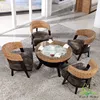 2016 New Modern Design Rattan Water Hyacinth Wooden Coffee Shop Tables and Chairs Set