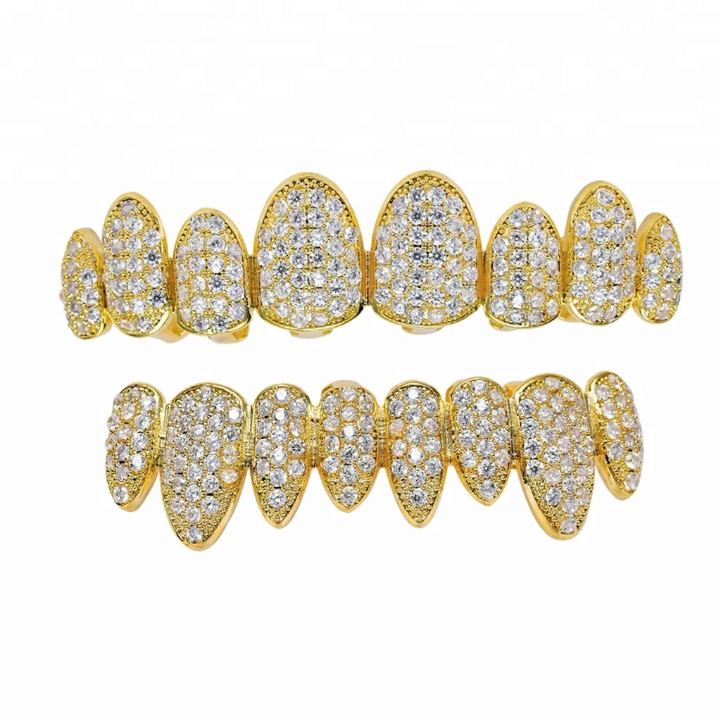 

Best Selling Body Jewelry Iced Out Micro Pave AAA CZ Grillz Vampire Fangs Hip Hop Zircon Gold Teeth Grillz, Gold, silver, rose gold