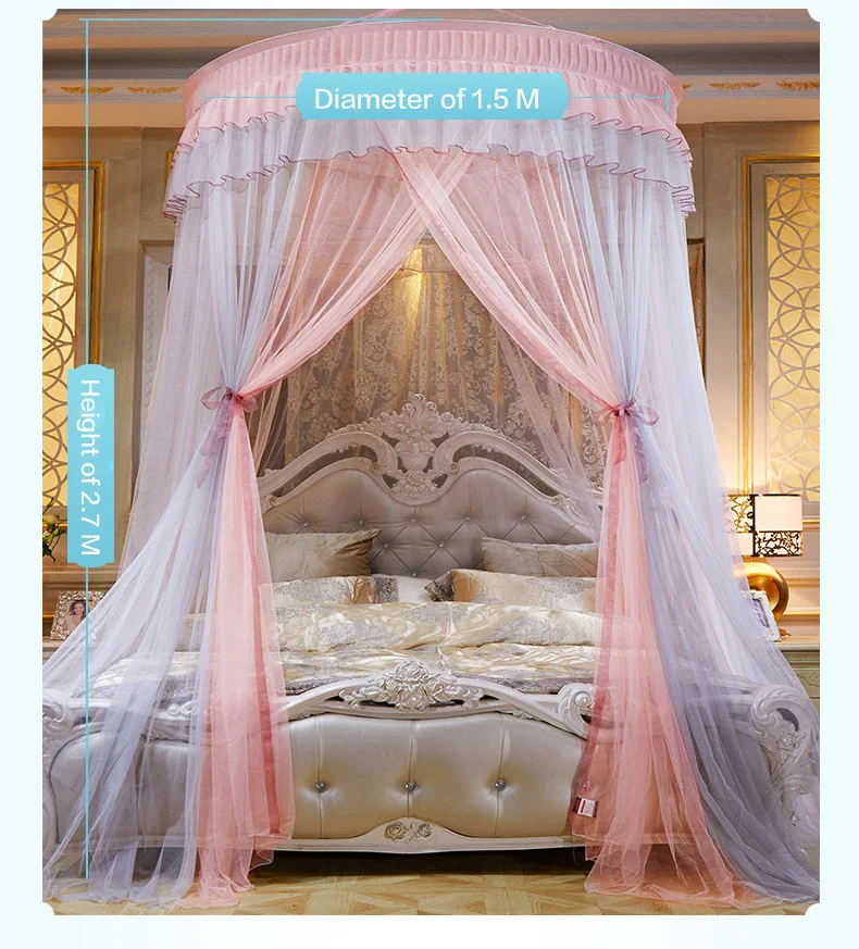 Wholeasle home hanging long lasting ceiling soft cool silk double bed princess mosquito net