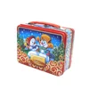 Promotional Christmas rectangular tin containers metal gift box tin can decorations with handle