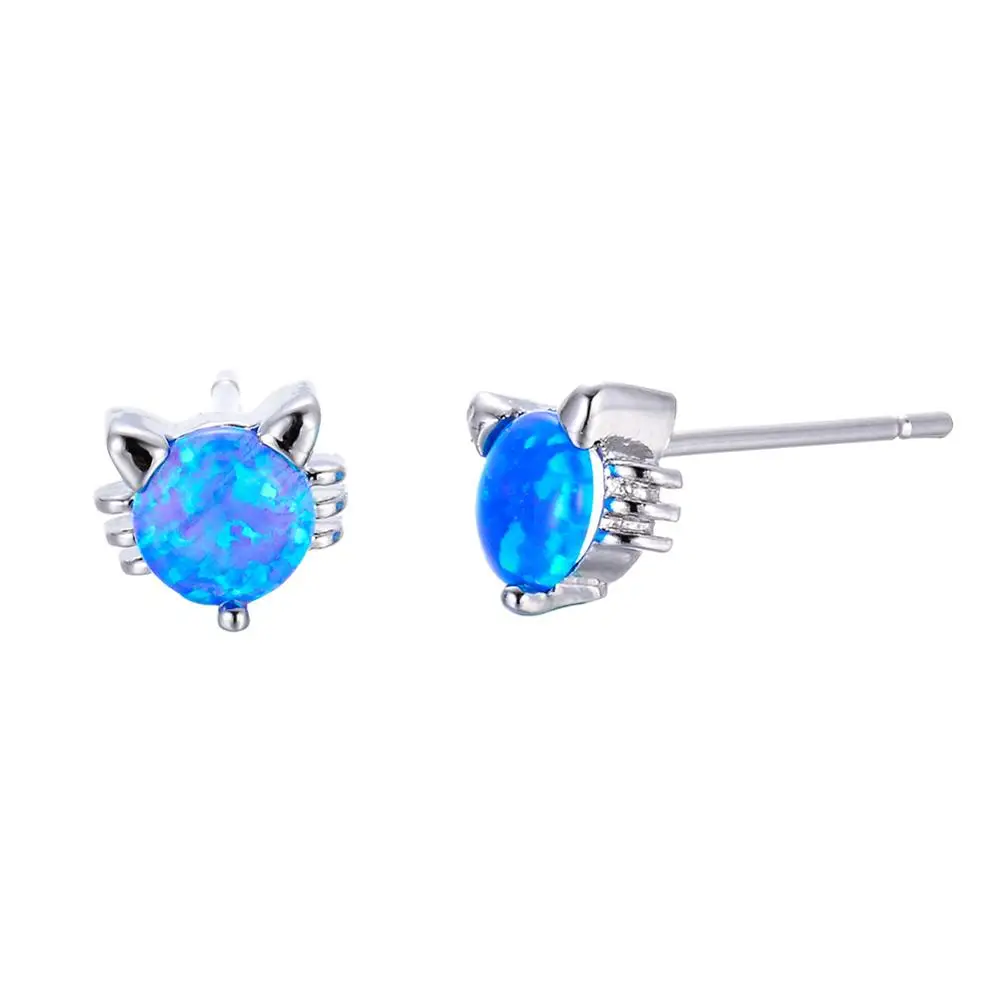 

Plating 925 silver stud earrings Romantic Cute cat wedding jewelry white opal earrings for women wholesale Yiwu Hainon