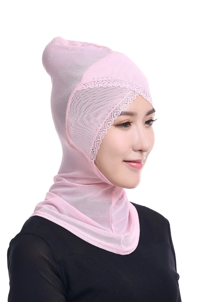 Mode Warm Bohren Net Cap Frauen Muslimischen Spitze Schal Hijab Für 