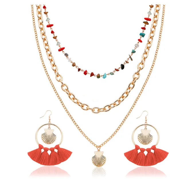 Boho Natural Stone Beads Shell Tassel Necklace Earrings Jewelry Set Beach Cowrie Shell 18K Gold Multilayer Necklace, Picture
Boho Natural Stone Beads Shell Tassel Necklace Earrings Jewelry Set Beach Cowrie Shell 18K Gold Multilayer Necklace, Picture