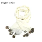 Winter muffler women white pashmina shawl scarf with pom