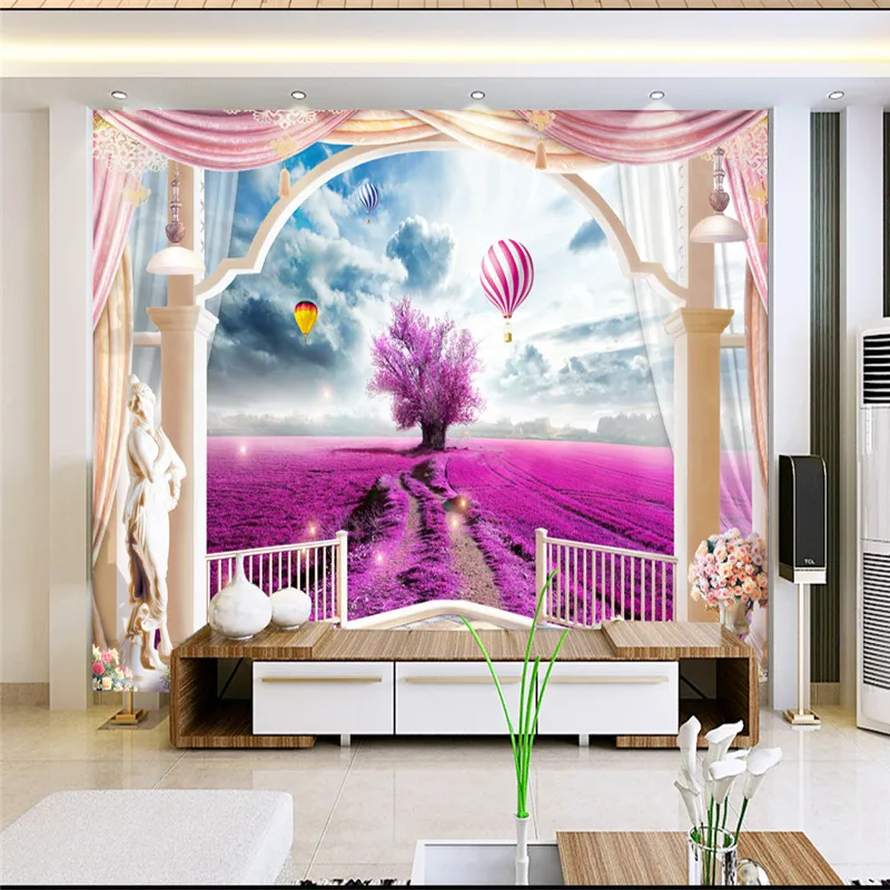 ورق حائط ثلاثي الأبعاد بنمط لافندر رومانسي ورق حائط شخصي مع بالون زهور