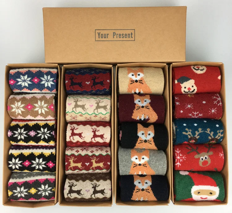 gift box mixed color womens animal thick warm rabbit wool socks