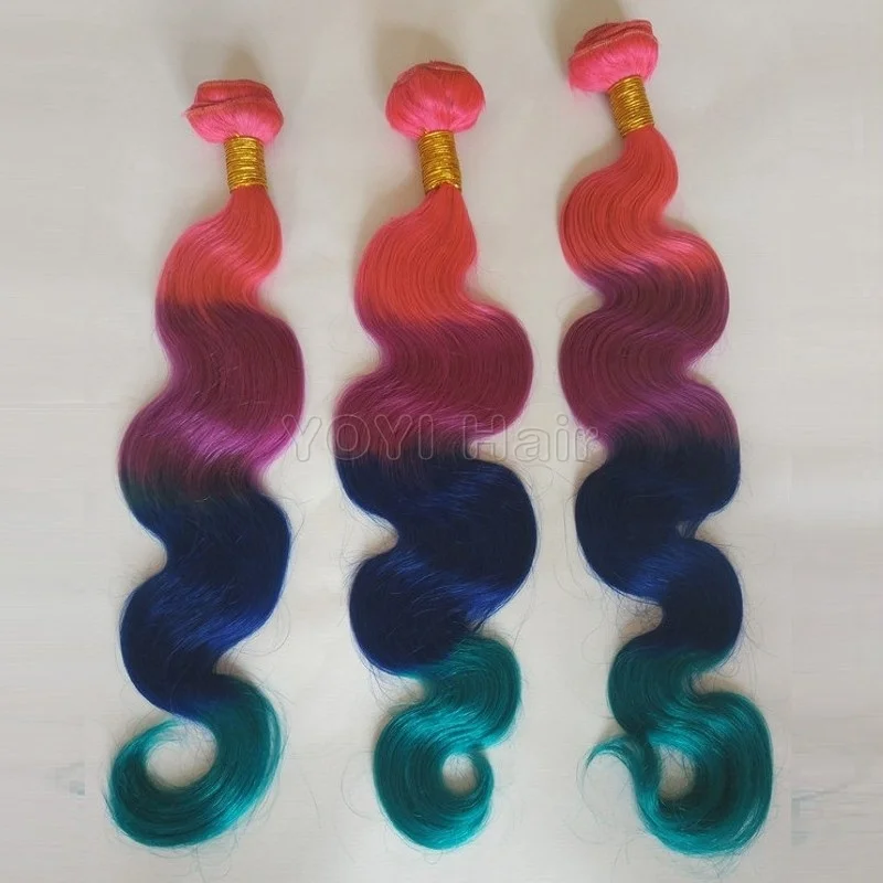 Virgin Brazilian 1b 27 Pink Blue Burge Two Tone Color Hair