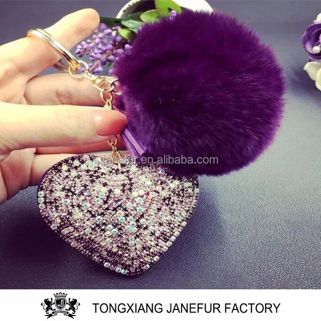 giveaways gift car key ring heart shaped keychain with fur ball