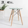 best price glass transparent round coffee dining table with wooden legs