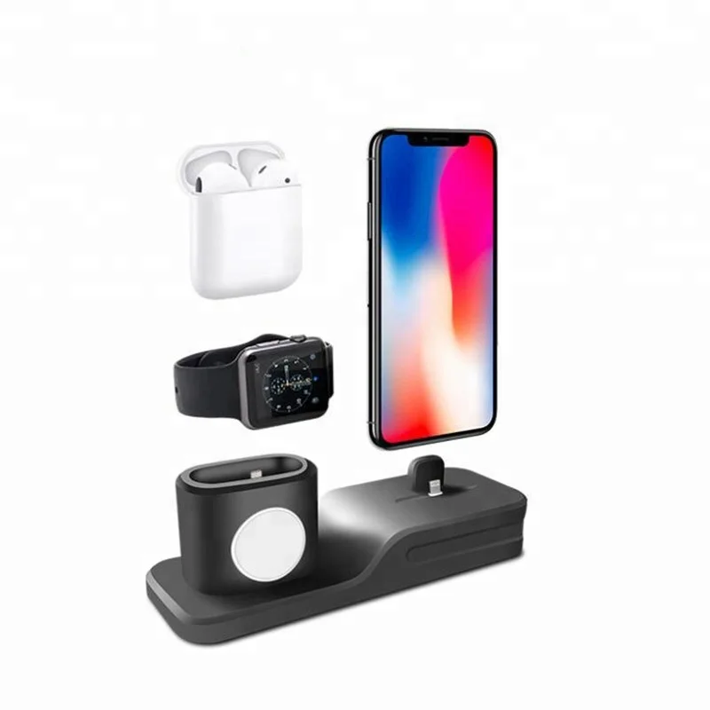 3 in 1 Charging Station Silicone Stand for iPhone Watch Series 1 2 3 Wireless earphone, Black
3 in 1 Charging Station Silicone Stand for iPhone Watch Series 1 2 3 Wireless earphone, Black
