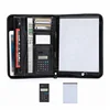 HOT SALE a4 PU leather folder customized LOGO organizer zipper portfolio with calculator