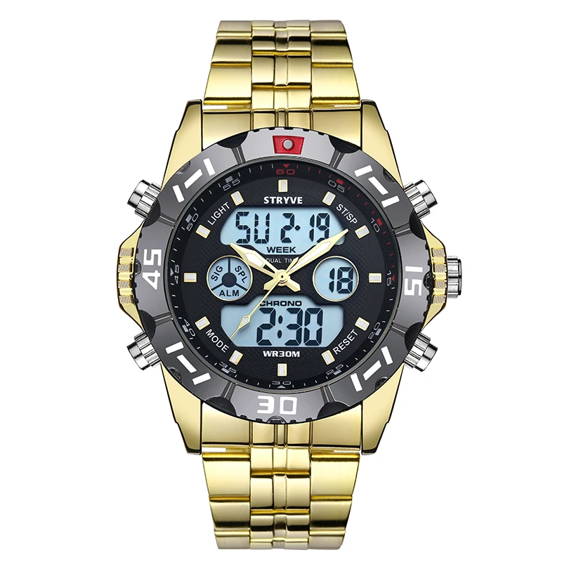 Stryve Brand Luxury Brand Men Sports Watches Waterproof LED Quartz Dual Display Military Men's Stainless Steel Digital Watches
Stryve Brand Luxury Brand Men Sports Watches Waterproof LED Quartz Dual Display Military Men's Stainless Steel Digital Watches
