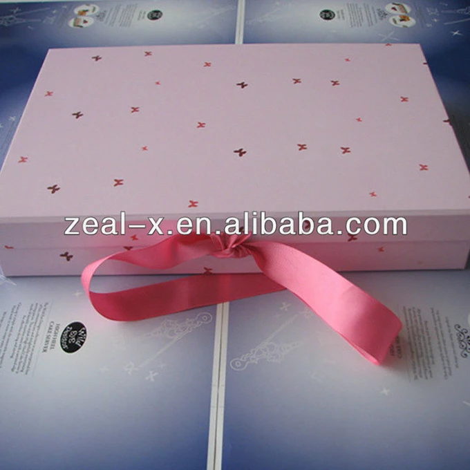 top quality fancy pink paper wedding dress box with ribbon