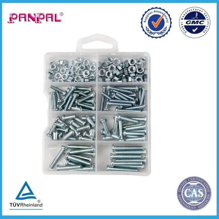 Hot Selling Package Assorted Sizes Carbon Steel Hexagon Nuts, Flat Washers and Machine Screws supplier
