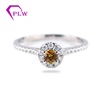 Tiny style 5mm yellow sapphire center 18k white gold melee moissanite ring for woman