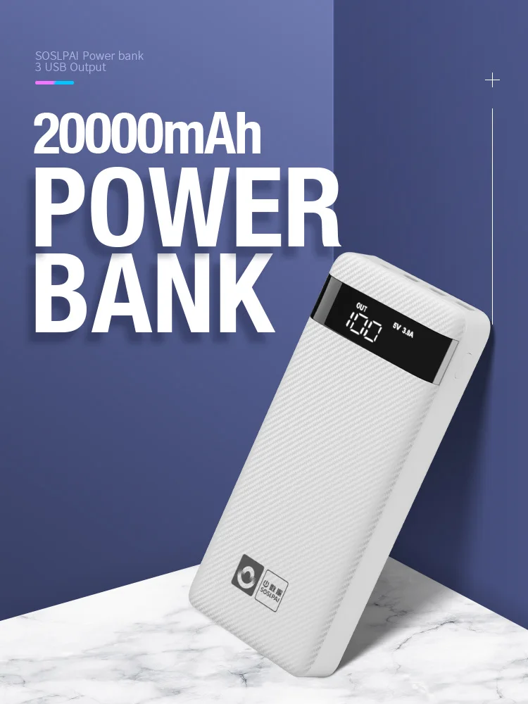SOSLPAI best quality 3 output personalize customised fast charging 20000 mah square powerbank - ANKUX.COM