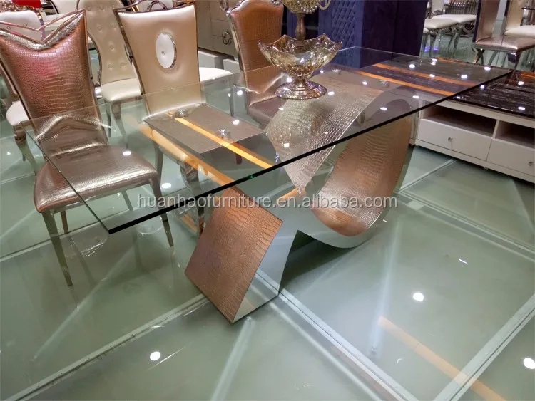 Wholesale Modern Furniture 8 Seaters Glass Dining Table With Wedding