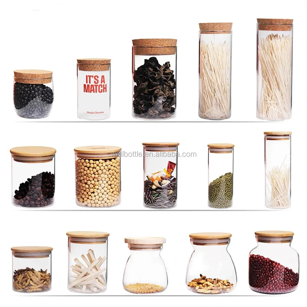 Sealed borosilicate glass food container 500ml 750ml 1Litre glass storage cookie jar with bamboo lids Storage-107S