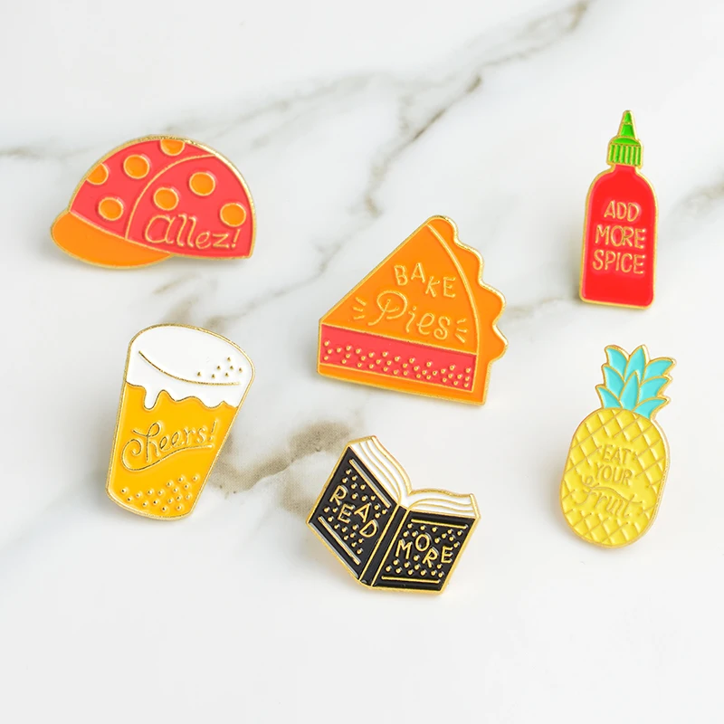 Hat Beer READ MORE Book Spice BAKE Pies Pineapple Pins Badge Cartoon Brooch for Shirt Denim Jeans, Picture shows
Hat Beer READ MORE Book Spice BAKE Pies Pineapple Pins Badge Cartoon Brooch for Shirt Denim Jeans, Picture shows