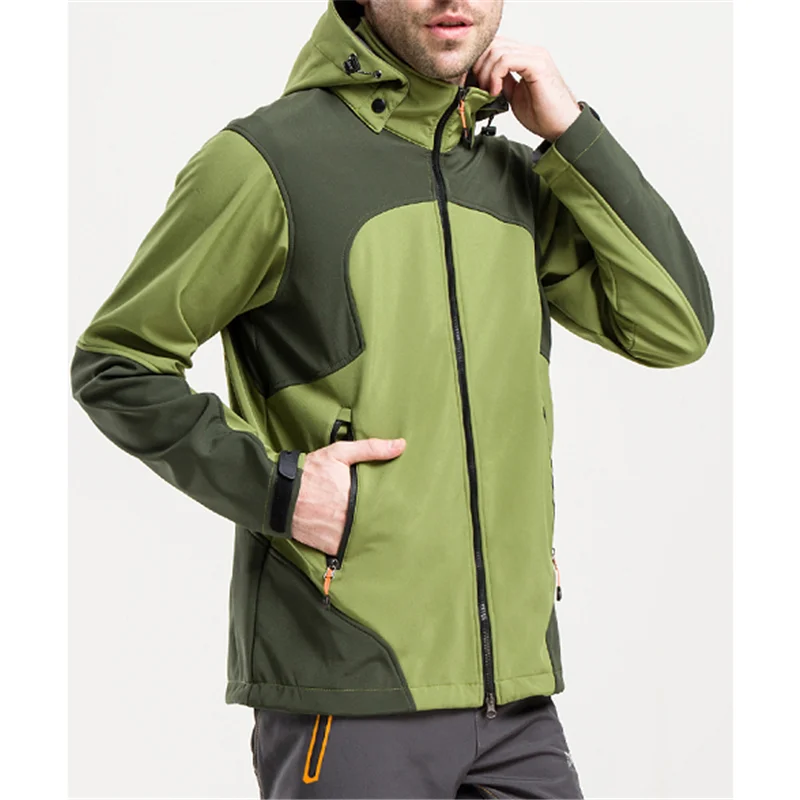 2020 stock OEM service softshell mens custom winter waterproof windproof jacket with thick hood clothing factories in china