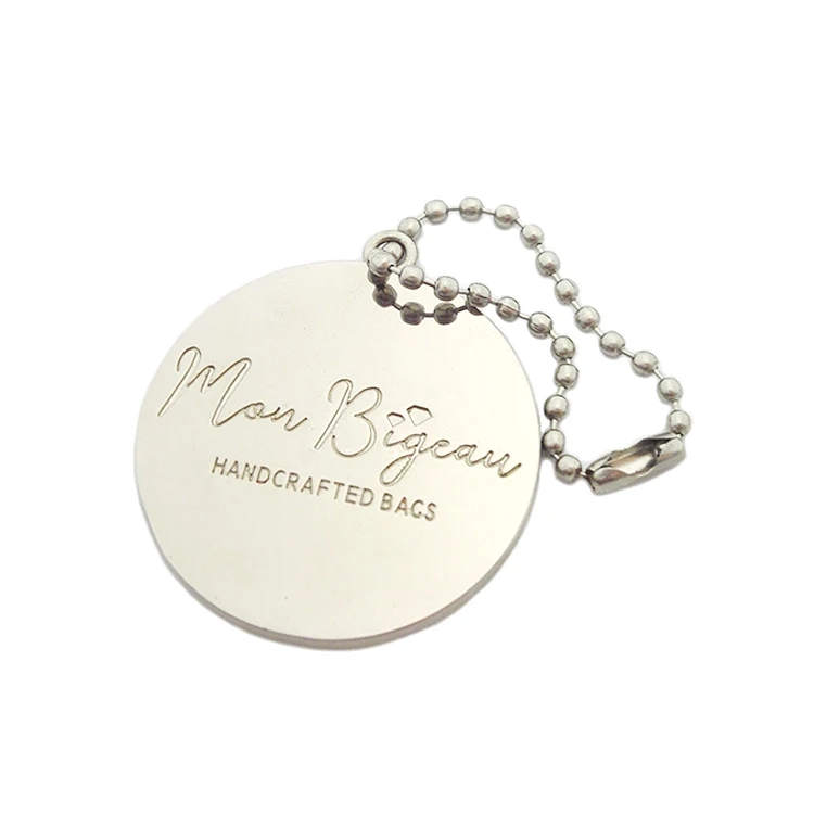 Round shape silver logo engraving handbag metal hang tags with ball chain, Silver or custom
Round shape silver logo engraving handbag metal hang tags with ball chain, Silver or custom
