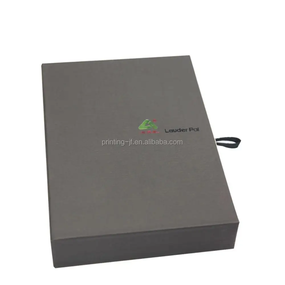black cardboard foil stamping logo drawer style paper gift box