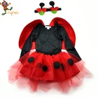 Halloween Carnival Party Children Ladybug Kids Costumes Animal Insect Red Black Dress Sets