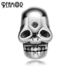 REAMOR Free Shipping Punk Style 316l Stainless Steel Skull Shape 2mm Small Hole Metal Beads Charms for DIY Jewelry Making