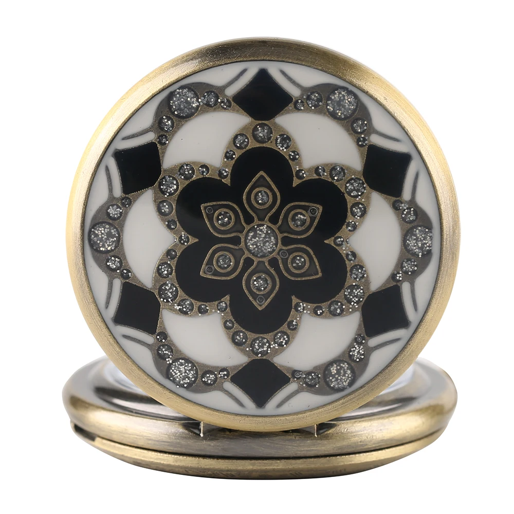 YISUYA Plastic Flowers Theme Pocket Watch Men Christmas Gift Antique Pendant Quartz Watches Women Black White Pattern Xmas Clock (4)