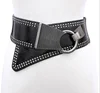 BY Wholesale Women's Fashion Punk Wide Elastic Stretch Adjustable Waist Belt Leather Strap with Metal Studs for Dress