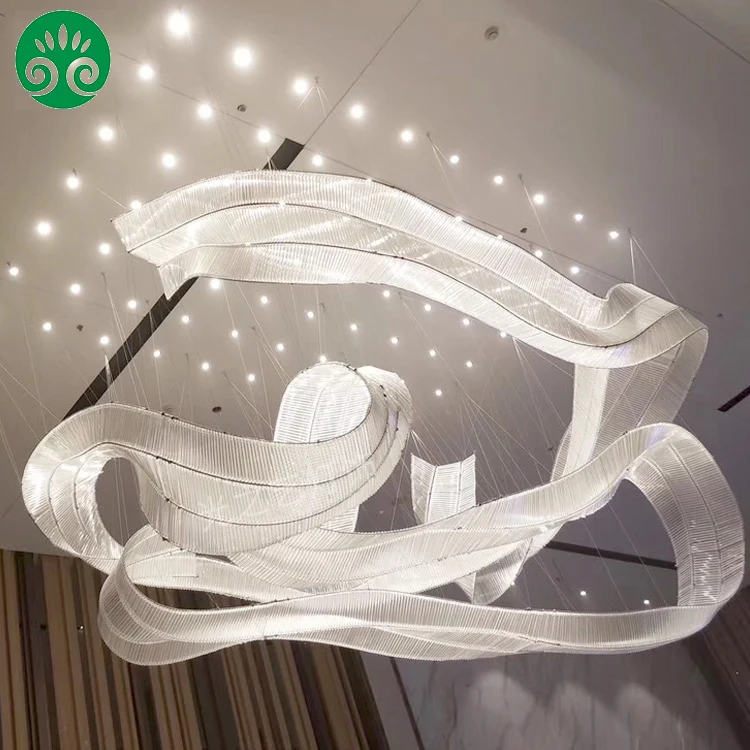 Large personalized creative ribbon special-shaped glass project chandelier
