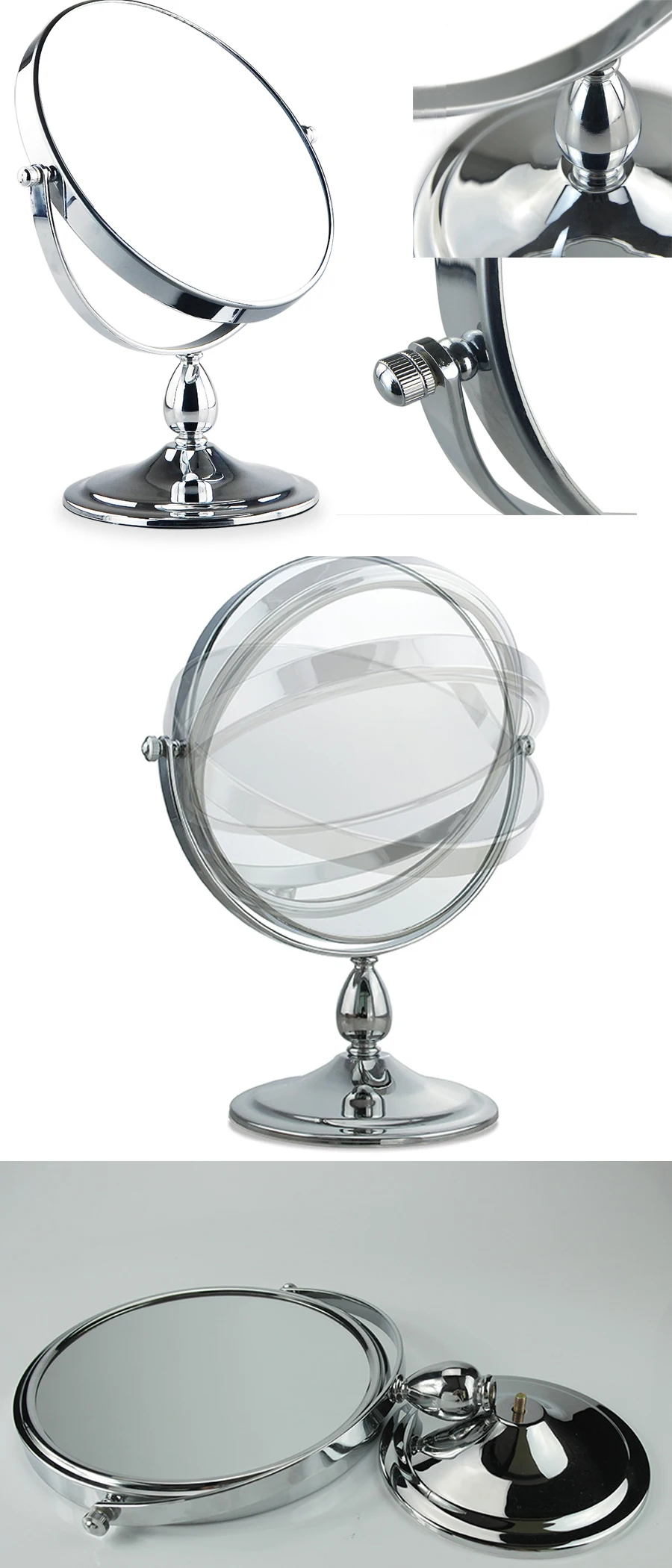 Round Desktop Standing Double Faced Short Arm Makeup Cosmetic Mirror 10X Magnified