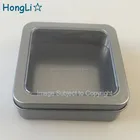 Small Clear Lid Square Metal Tin Container for Candle Holder