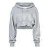 Hot Sale Girl Hoody Sweatshirt Light grey Cropped Top hoodie for Ladies