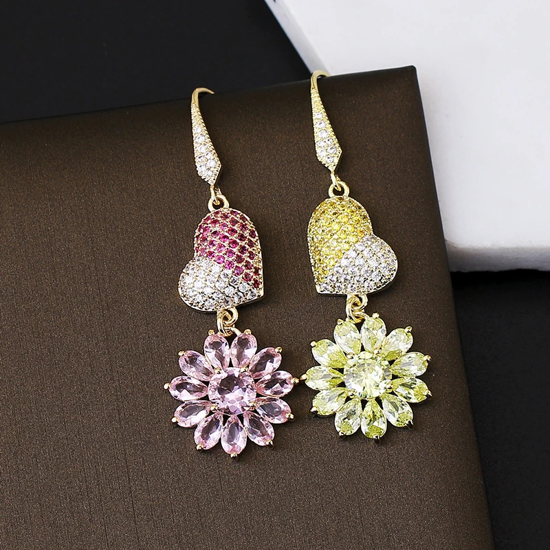 New Arrival Zirconia CZ Heart and Flower Shape Design Drop Earrings for Girlfriend, Yellow;pink
New Arrival Zirconia CZ Heart and Flower Shape Design Drop Earrings for Girlfriend, Yellow;pink