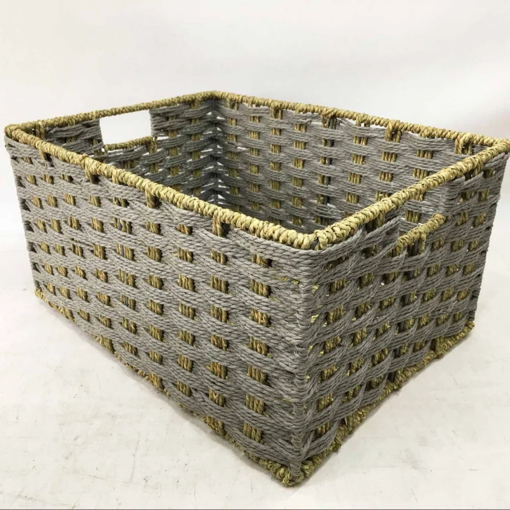 high quality paper rope woven storage basket with grass
