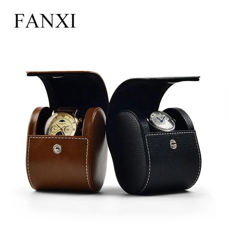 FANXI factory Wholesale Custom black PU Leather watch box with sewing round jewelry boxes brown watch box packaging, N/a
FANXI factory Wholesale Custom black PU Leather watch box with sewing round jewelry boxes brown watch box packaging, N/a