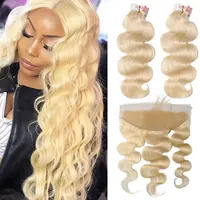 

Wholesale 613 russian Blonde Hair Weave Bundles Virgin Brazilian Human Hair 613 Bundles With Frontal Closure